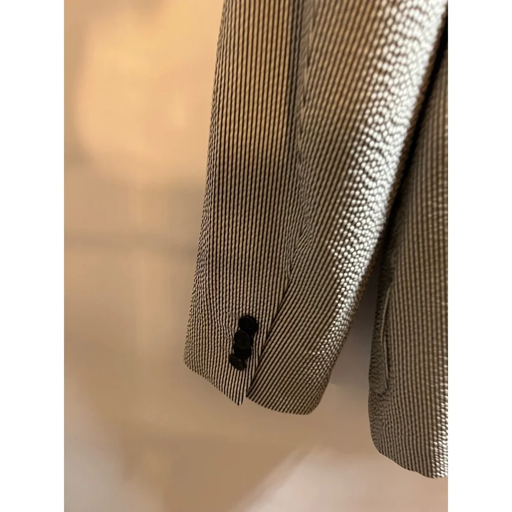 Banana Republic Mens 44R Seersucker Blazer Dark Grey White Striped Sport Coat
